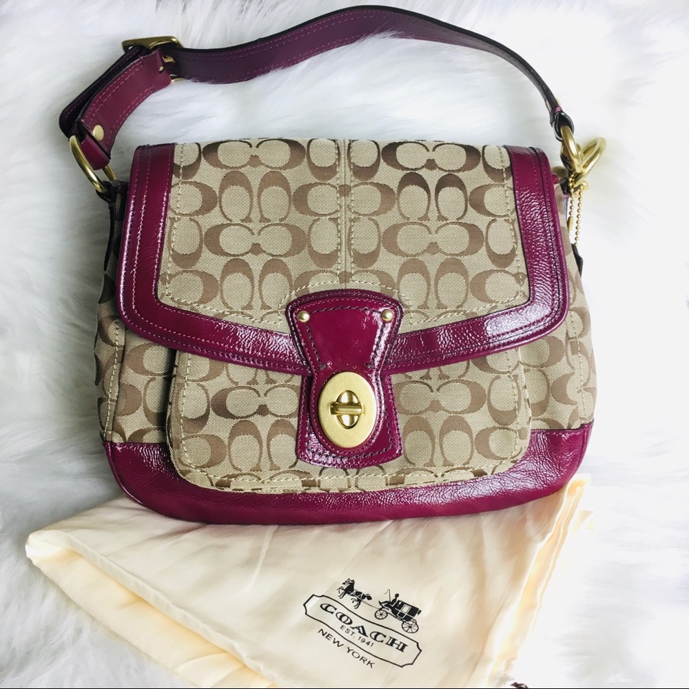 COACH large hobo canvas cherry gold shoulder bag